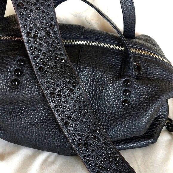 Rebecca Minkoff Leather Satchel With Studded Guitar Strap 🖤Black - Picture 1 of 16